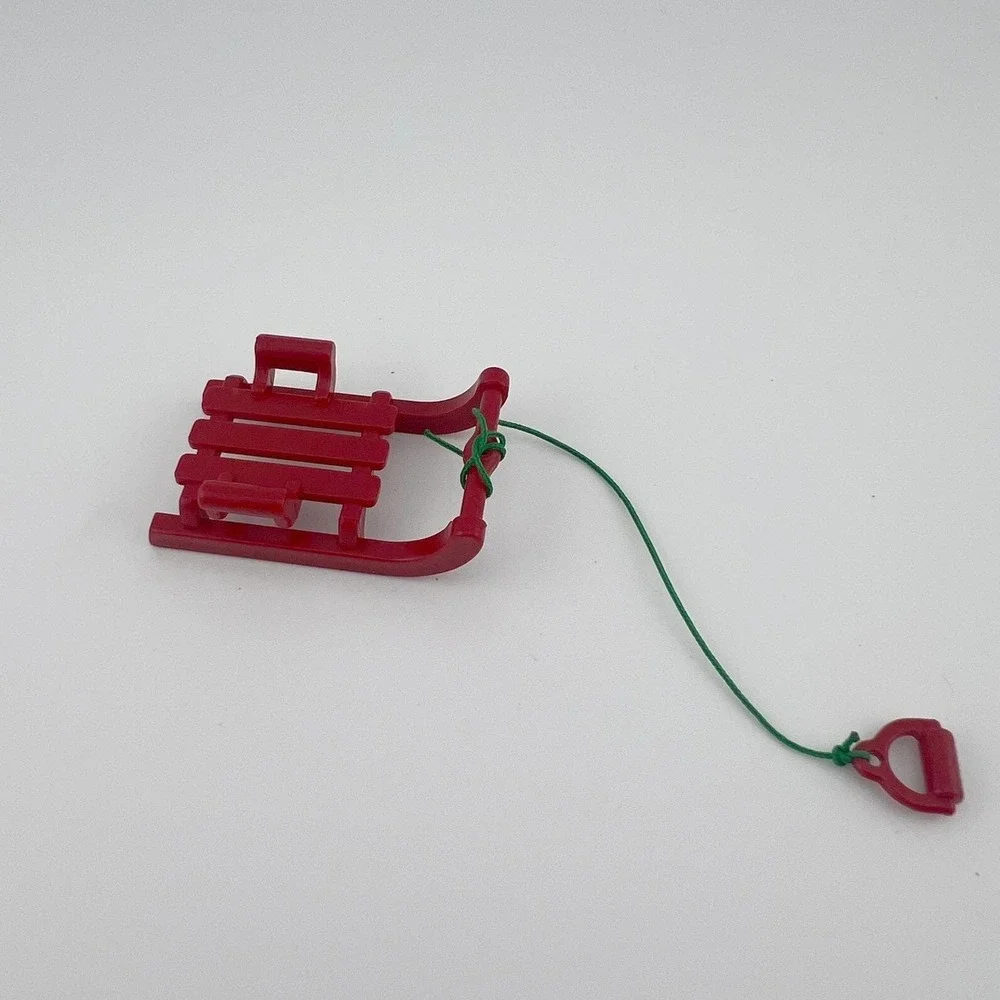 Vintage Playmobil Red Sled w Pull Rope Winter Christmas Accessory 1980s